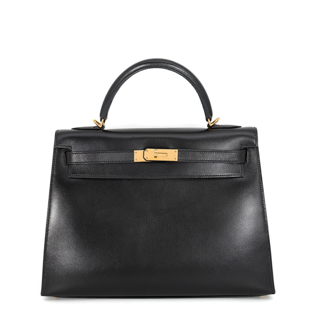 Hermes Kelly 32 handbag, black box calf leather, □H stamp, 2-way shoulder bag...